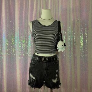 Lands' End Black & White Striped Wide-Strap Tank Top (S) ★彡